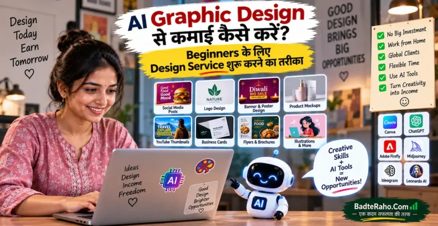 AI graphic design से freelancing service शुरू करने को दिखाती featured image.