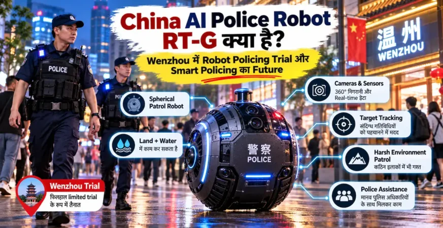 China के AI police robot RT-G और smart policing concept को दिखाती featured image.