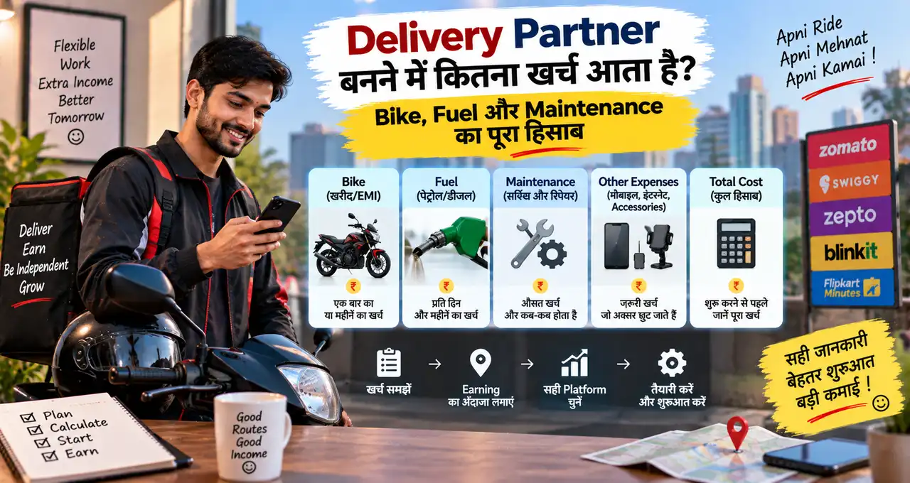 Delivery partner के bike, fuel और maintenance खर्च को दिखाती featured image.