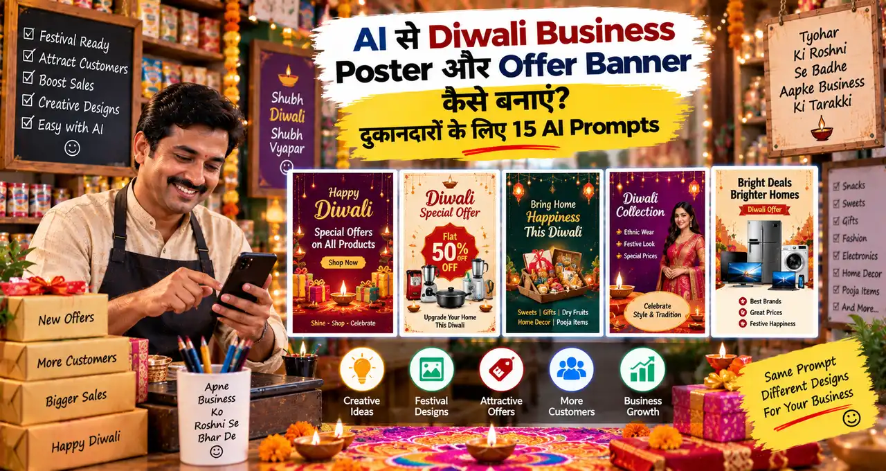छोटे दुकानदारों के लिए Diwali offer poster, product promotion और banner बनाने के AI prompts