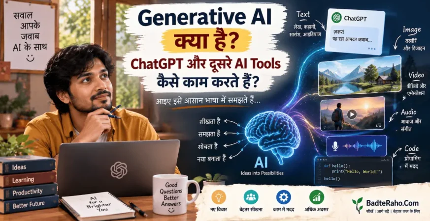 Generative AI, ChatGPT और AI tools के working concept को दिखाती featured image.