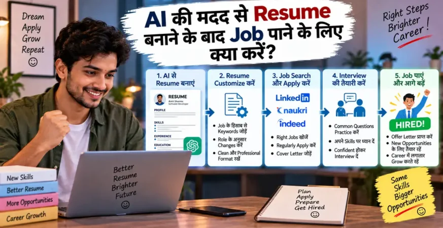 Resume बनाने के बाद job search और application steps को दिखाती featured image.