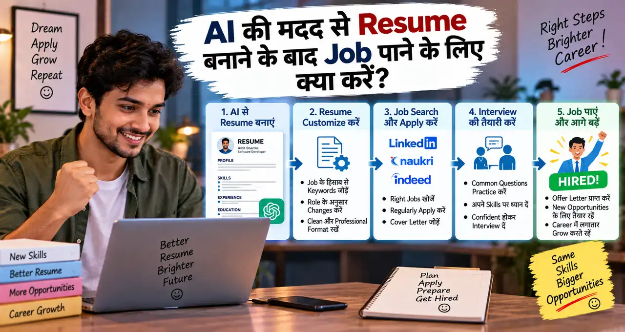 Resume बनाने के बाद job search और application steps को दिखाती featured image.