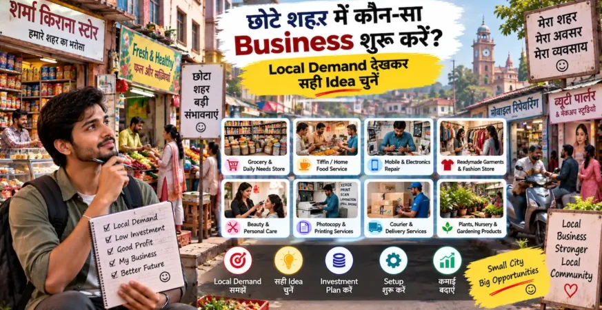 छोटे शहर में local demand देखकर business idea चुनने को दिखाती featured image.