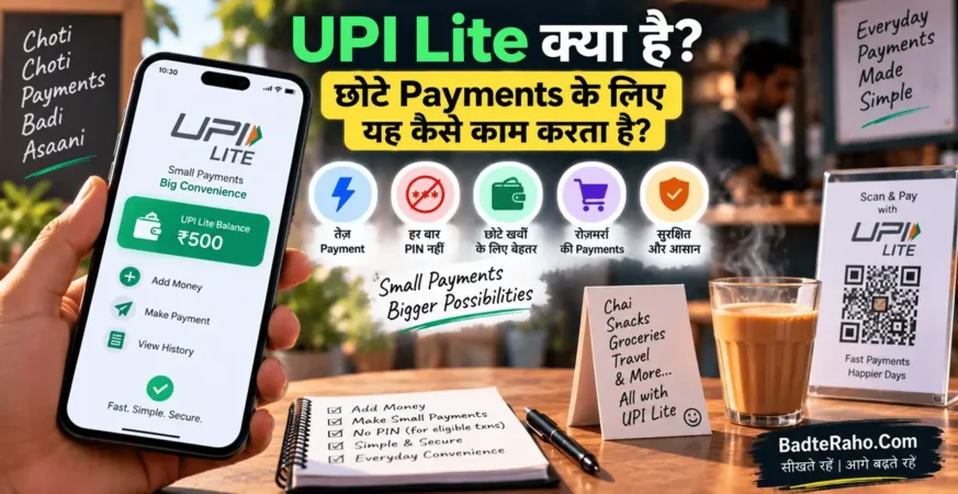 UPI Lite से छोटे payments करने के concept को दिखाती featured image.
