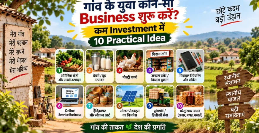 गाँव के युवाओं के लिए low investment business ideas को दिखाती featured image.