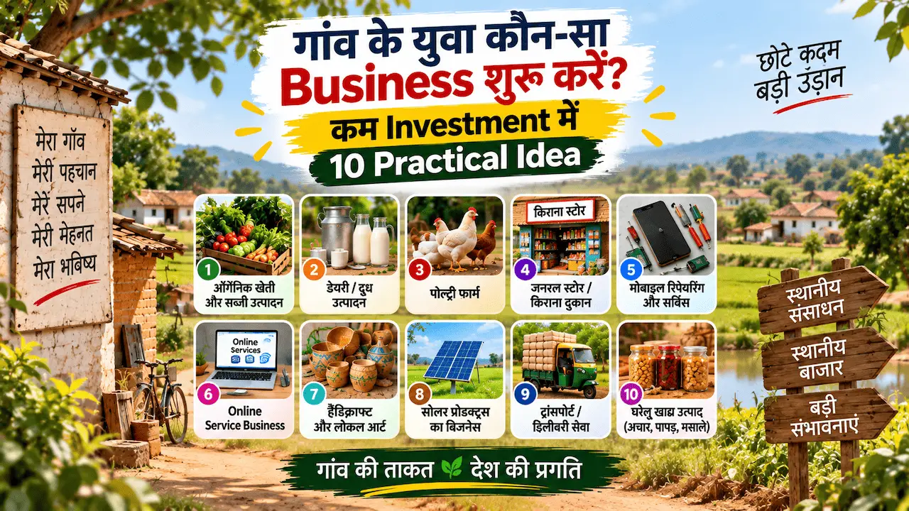 गाँव के युवाओं के लिए low investment business ideas को दिखाती featured image.