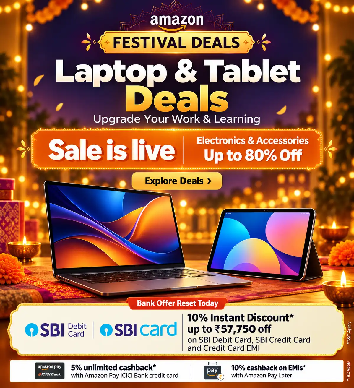 amazon festive sale live 10% discount on laptops and tablets