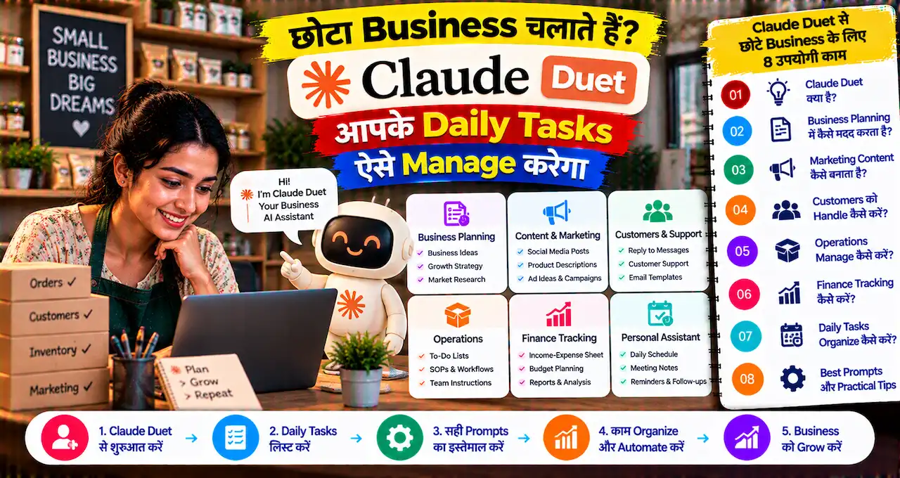 छोटे Business में Claude Duet से daily tasks email calendar invoices और background work manage करने की featured image