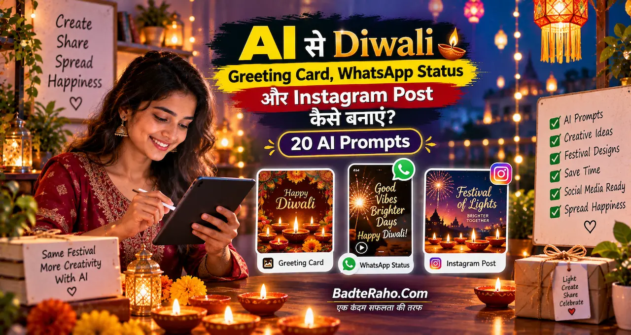 Diwali greeting card, WhatsApp Status और Instagram post बनाने के बीस अलग AI prompt ideas