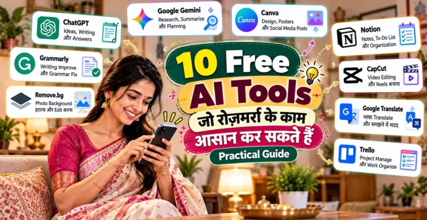 रोज़मर्रा के काम आसान करने वाले free AI tools को दिखाती featured image.