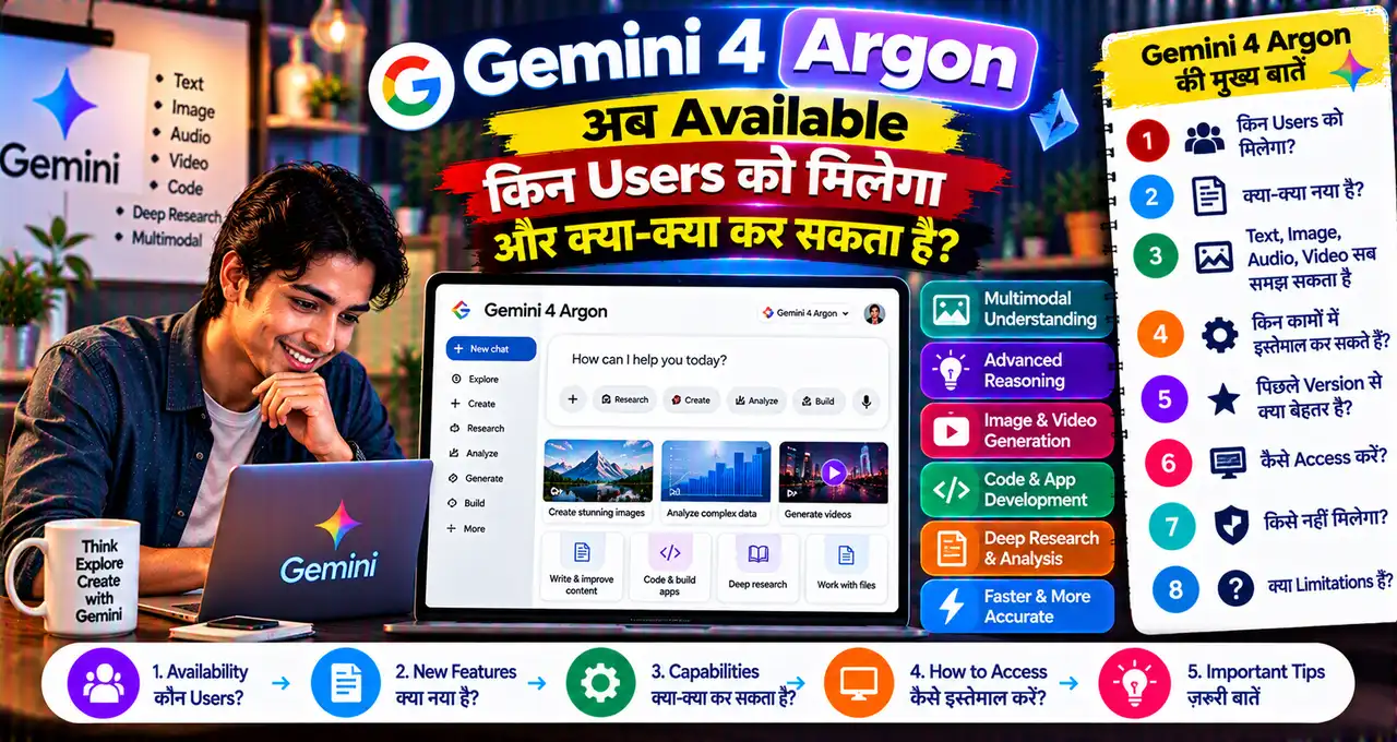 Google Gemini 4 Argon AI model, availability और advanced tasks के बारे में featured image