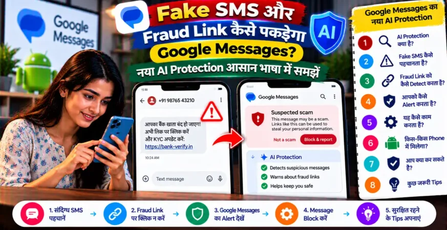 Google Messages AI Scam Protection से fake SMS और fraud links पहचानने के बारे में featured image