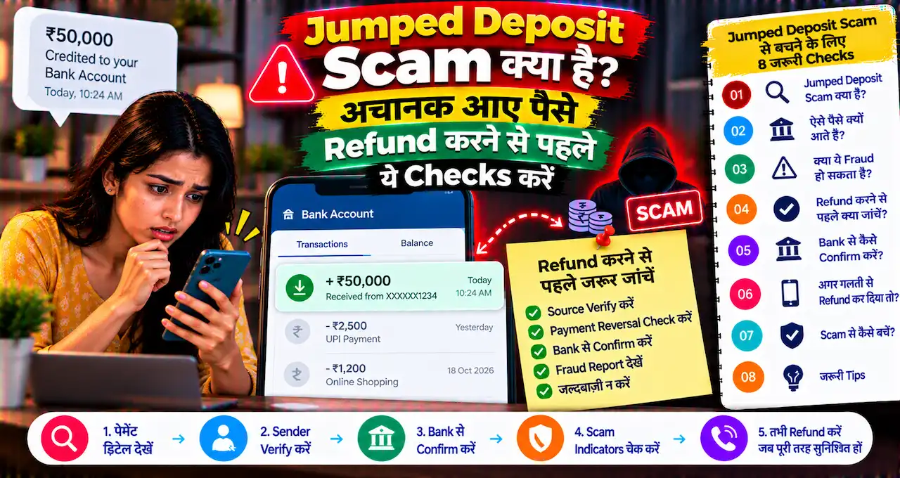 Jumped Deposit Scam में अचानक आए पैसे refund करने से पहले UPI safety checks के बारे में featured image