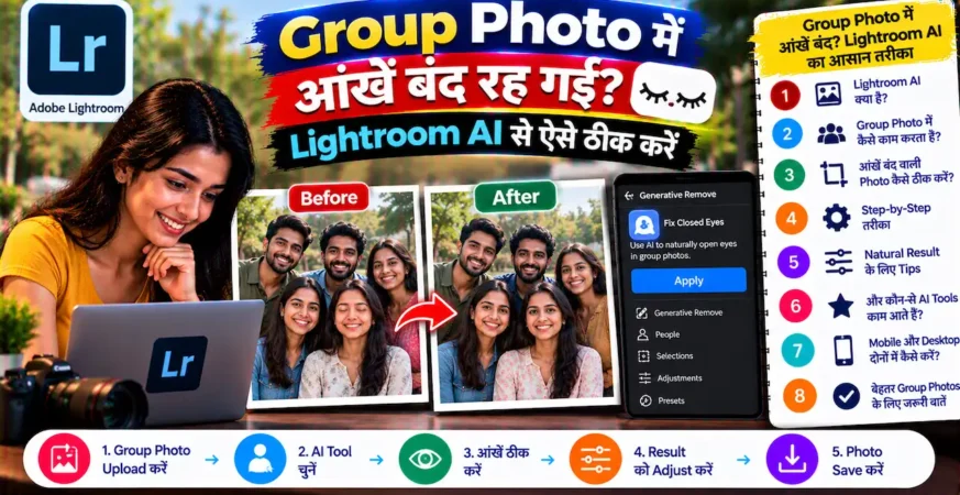 Adobe Lightroom Open Eyes AI से group photo में बंद आंखें ठीक करने के बारे में featured image