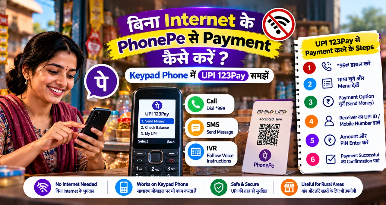 बिना internet supported feature phone पर PhonePe UPI 123Pay payment guide