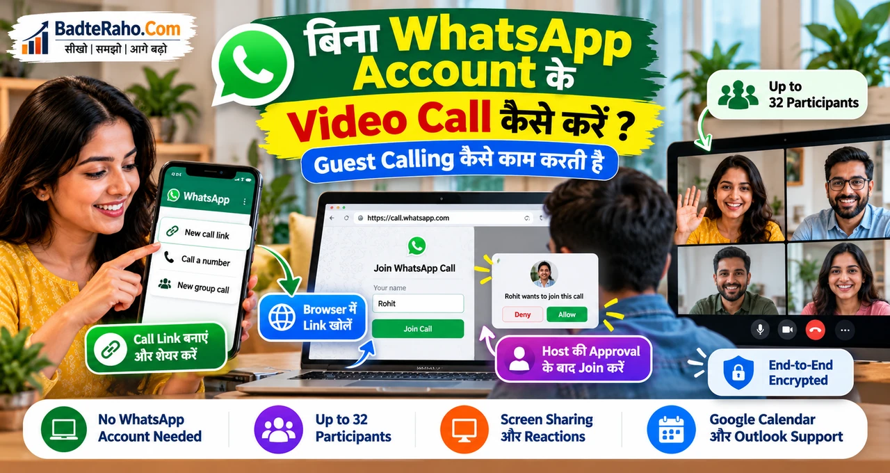 बिना WhatsApp account browser से Guest Calling join करने का visual guide